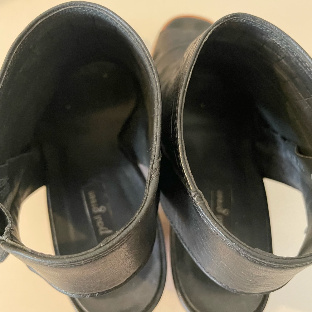 Paul Green Black Leather Peep Toe Heeled Sandals Size 8.5 - Picture 7 of 10